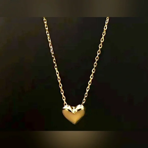 925 Sterling Silver 14k Gold Necklace Heart Shape pendant - Picture 4 of 12
